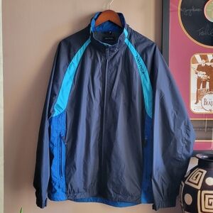 Mens Nautica Shoulder Spellout Nylon Jacket  Size Large Navy Blue/Teal Full Zip
